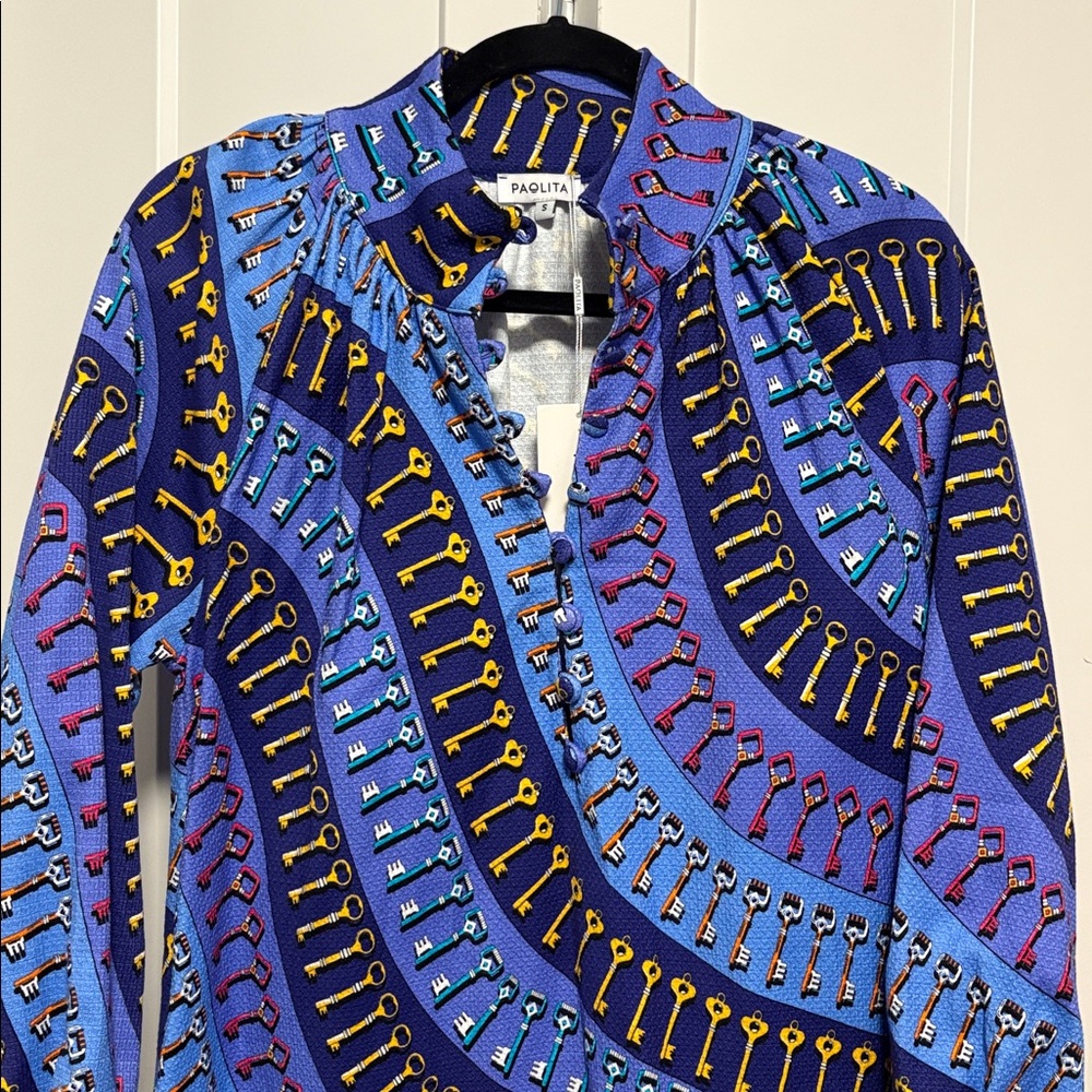 NWT [Paolita] London Arnall Phoebe Key Pattern Bright Blue Dress/Tunic Women’s S - Picture 7 of 13